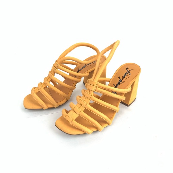 Free People Colette Cinched Sandals Block Heel Orange Yellow Size 7.5 Strappy